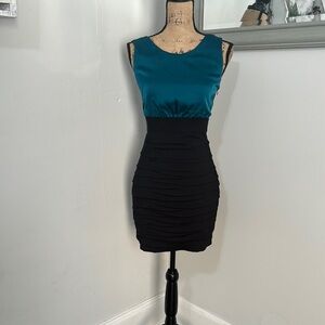 EXPRESS Elegant bodycon Teal and Black rouched skirt  Women's Dress